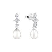 Cercei argint cu perle naturale albe si cristale DiAmanti SK25230E_W-G